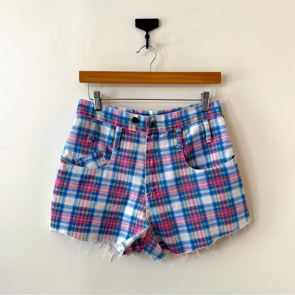 🗝️ vintage STEEL plaid denim cut offs